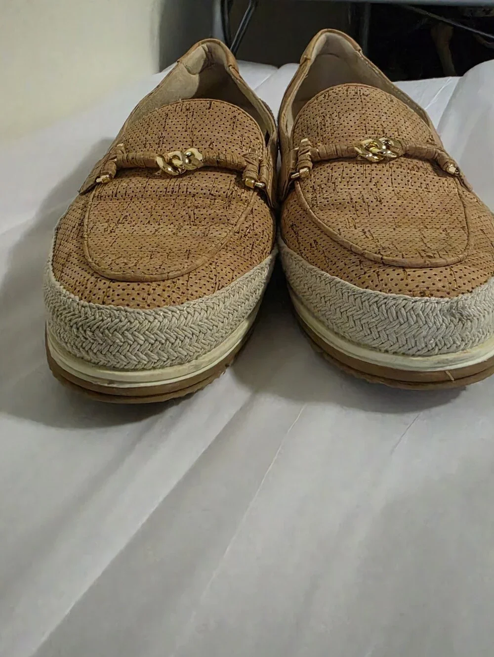 Vaneli Quarzi Bit Luxury Perforated Cork Slip On Loafers Beige Size 9 Women's